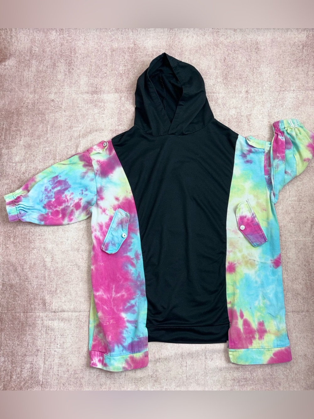Size Medium, Rare Tie-Dye Hoodie Dress with Black Center Panel